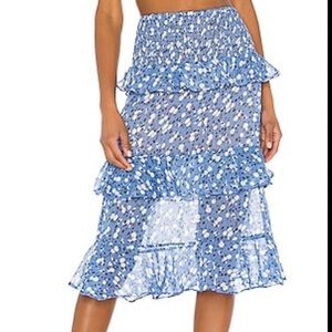 Everly Midi Skirt in Blue Ditsy Floral Women's Skirt